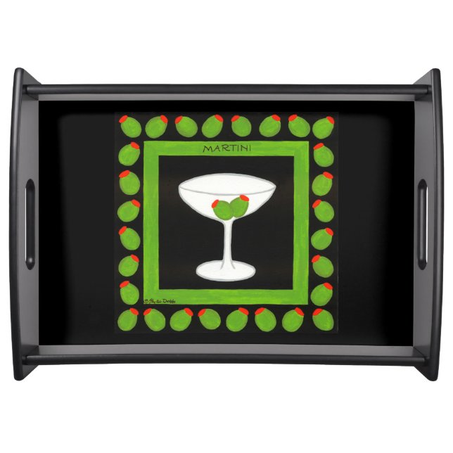 Olive Martini Retro Drink Green Black Custom Serving Tray (Front)
