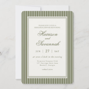Olive Martini Striped Old Money Rehearsal Dinner Invitation