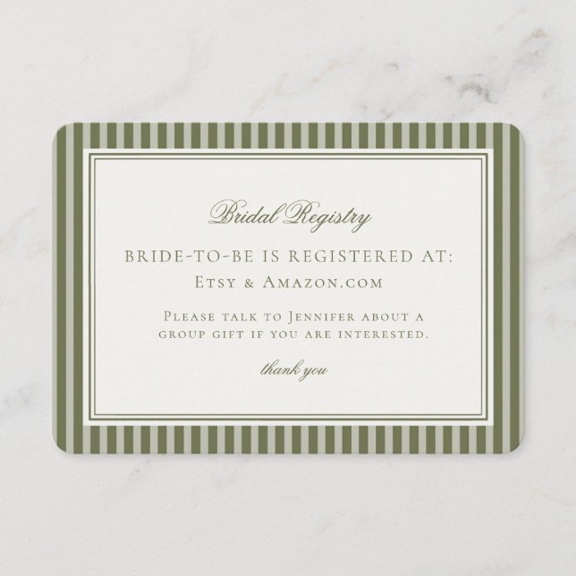 Olive Martini Tini Bit Closer Bridal Registry Enclosure Card (Front)