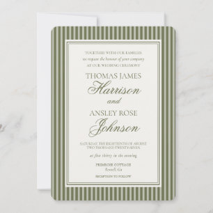 Olive Martini Tini Bit Closer Striped Wedding Invitation