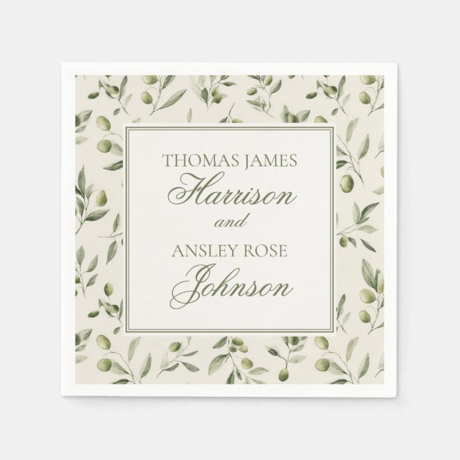 Olive Martini Tini Bit In Love Old Money Wedding Napkins (Front)