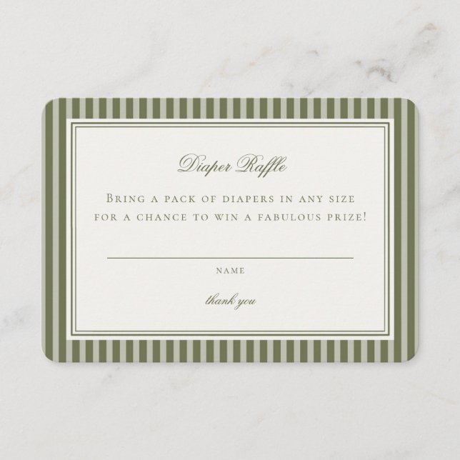 Olive Martini Tini Little One Stripe Diaper Raffle Enclosure Card (Front)