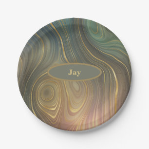 Olive Mauve and Tan Agate Look Paper Plate