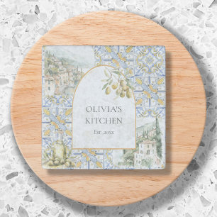 Olive Mediterranean Botanical Yellow Blue Stone Magnet