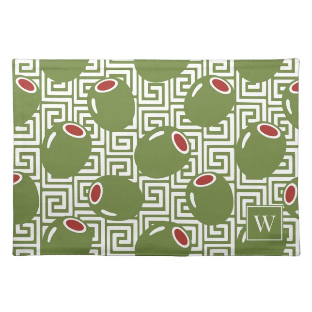 Olive Mediterranean Greek Key  Cloth Placemat (Front)