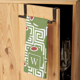 Olive Mediterranean Greek Key  Kitchen Towel