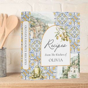 Olive Mediterranean Tile Pattern Recipe Cookbook Mini Binder