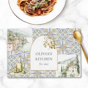 Olive Mediterranean Yellow Blue Tile Pattern Placemat