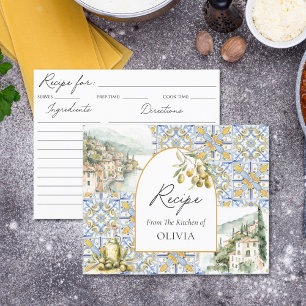 Olive Mediterranean Yellow Blue Tile Recipe Card