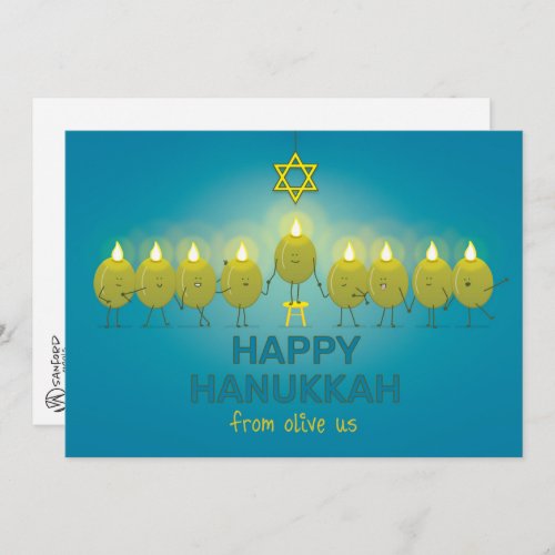 Olive Menorah Blue Hanukkah Card