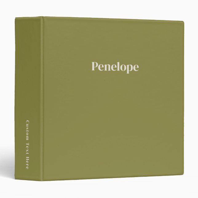 Olive Minimalist Personalized 3 Ring Binder (Front/Spine)