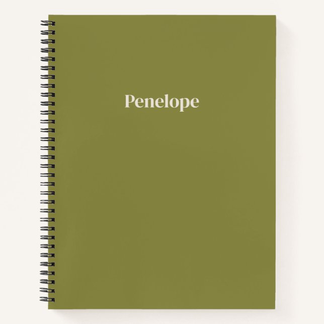 Olive Minimalist Personalized Spiral Notebook (Front)