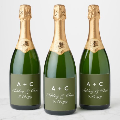 Olive Modern Personalized Champagne Wedding Dinner Sparkling Wine Label