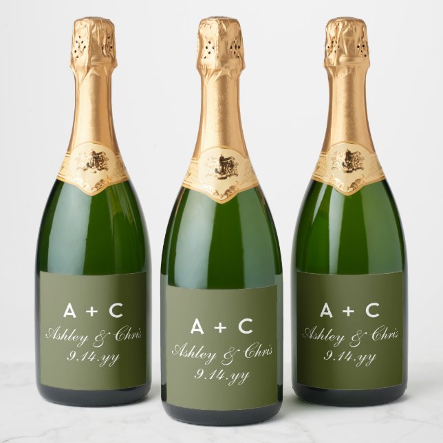 Olive Modern Personalized Champagne Wedding Dinner Sparkling Wine Label (Bottles)