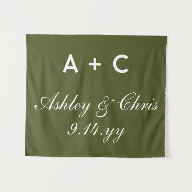 Olive Modern Personalized Wedding Reception Sign Tapestry (Front (Horizontal))