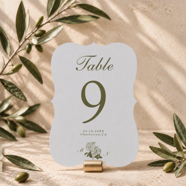 Olive Monogram Die-Cut Wedding Table Number (Creator Uploaded)