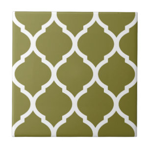 Olive Moroccan Quatrefoil Patterned Ceramic Tile