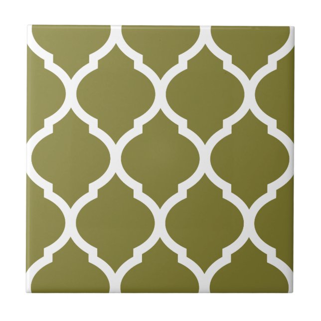 Olive Moroccan Quatrefoil Patterned Ceramic Tile (Front)
