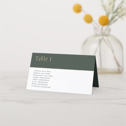 Olive Moss Green Gold Wedding TABLE Number Names Place Card