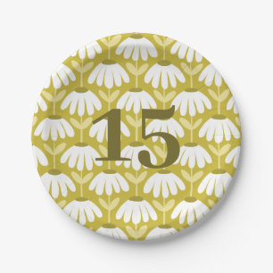 Olive Mustard Green Birthday Number Daisies Floral Paper Plates