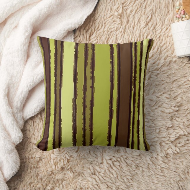 Olive Mustard Green Brown Art Stripes Pattern Throw Pillow (Blanket)