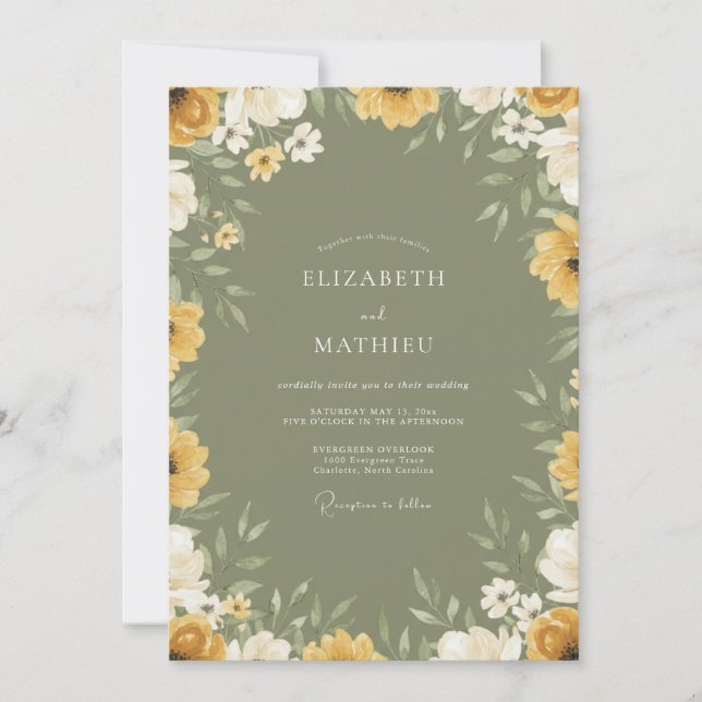 Olive Mustard Wildflower Wedding Invitation (Front)