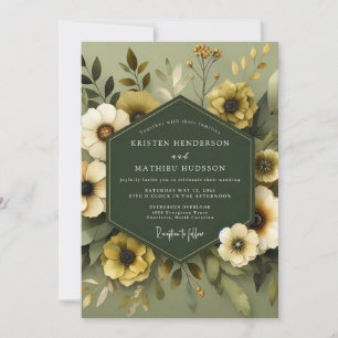 Olive Muted Flora Wedding Invitation
