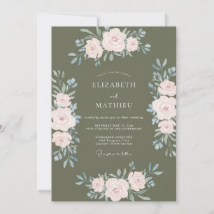 Olive Muted Petal Wedding Invitation