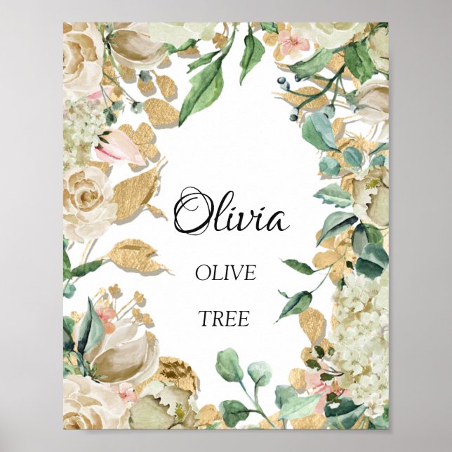 Olive Name Meaning Floral Bridal Birthday Gift Poster (Front)