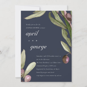 OLIVE NAVY RUSTIC FOLIAGE COUPLES SHOWER INVITE