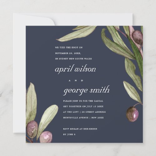 OLIVE NAVY RUSTIC FOLIAGE WE TIED THE KNOT CARD