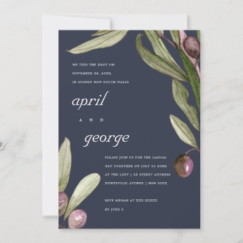 OLIVE NAVY RUSTIC FOLIAGE WE TIED THE KNOT INVITE