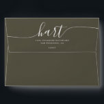 Olive Night with White Script Return Address Envelope<br><div class="desc">Make a bold yet refined statement with this Olive Night envelope, showcasing an elegant white script return address. The deep, moody green hue exudes sophistication and works beautifully for evening weddings, formal events, and nature-inspired stationery suites. Perfect for pairing with gold, ivory, or rustic accents, this customizable envelope adds a...</div>