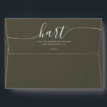 Olive Night with White Script Return Address Envelope<br><div class="desc">Make a bold yet refined statement with this Olive Night envelope, showcasing an elegant white script return address. The deep, moody green hue exudes sophistication and works beautifully for evening weddings, formal events, and nature-inspired stationery suites. Perfect for pairing with gold, ivory, or rustic accents, this customizable envelope adds a...</div>