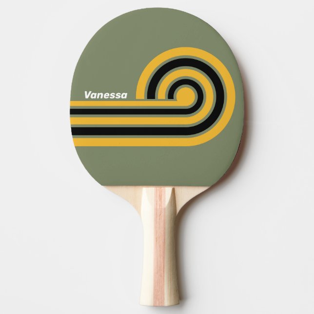 Olive Nightlight Curl Stripes with Name Ping Pong Paddle (Front)