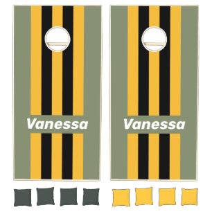 Olive Nightlight Pin Striped with Name Cornhole Set