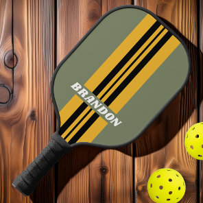 Olive Nightlight Rally Stripes with Name Pickleball Paddle