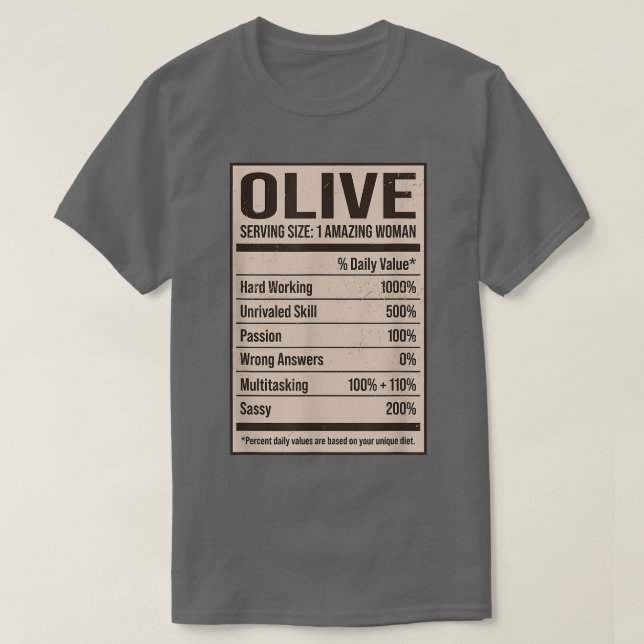 Olive Nutrition Facts Name Nickname Alias Title Fr T-Shirt (Design Front)