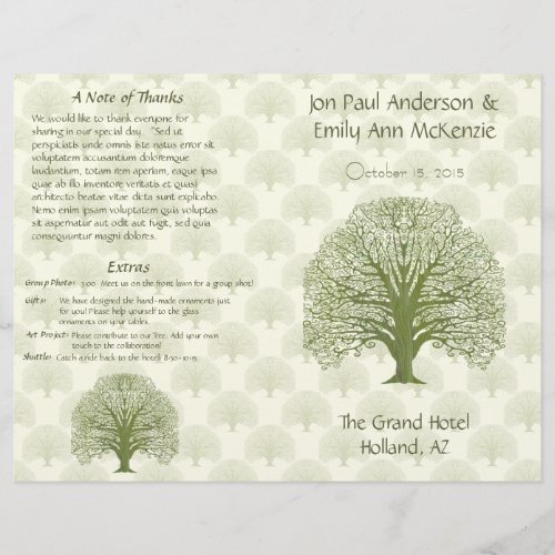 Olive Oak Wood Grain Tree Wedding Program