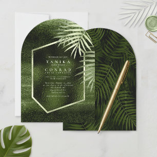 Olive Oasis Abstract Foil Palm Leaf Arch ID1324 Invitation