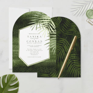 Olive Oasis Abstract Palm Leaf White Frame ID1324 Invitation