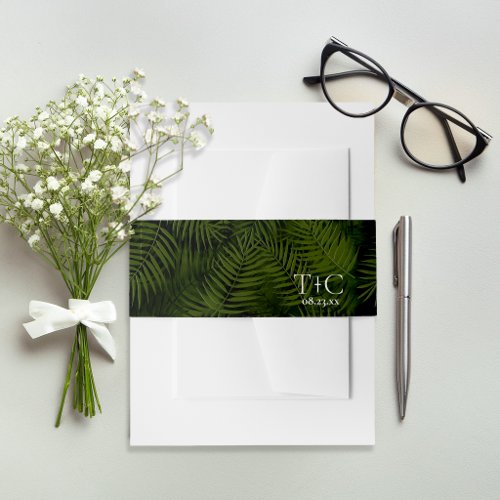 Olive Oasis Palm Leaf Pattern ID1324 Invitation Belly Band