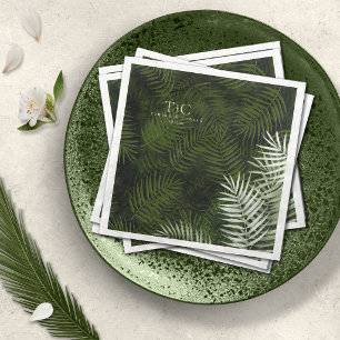 Olive Oasis Palm Leaves Border Pattern ID1324 Paper Dinner Napkins