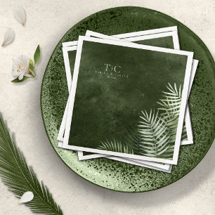 Olive Oasis Palm Leaves on Slate ID1324 Paper Dinner Napkins