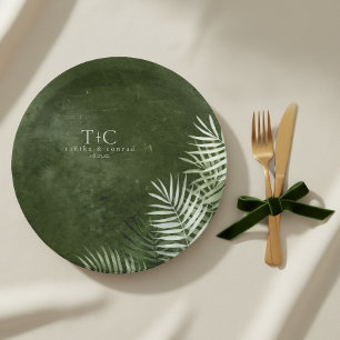 Olive Oasis Palm Leaves on Slate ID1324 Paper Plates