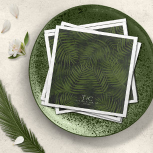 Olive Oasis Palm Leaves Pattern Wedding ID1324 Paper Dinner Napkins