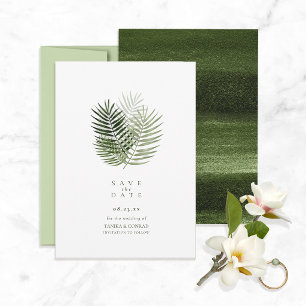 Olive Oasis Palm Leaves Wedding ID1324 Save The Date