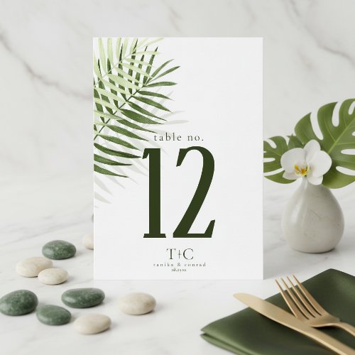 Olive Oasis Palm Leaves White Table Number ID1324