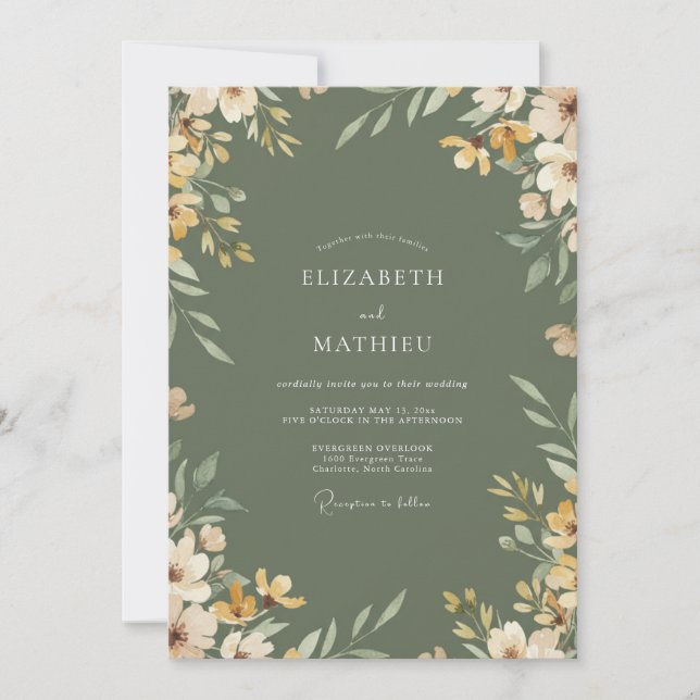 Olive Ochre Botanical Wedding Invitation (Front)