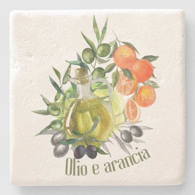 Olive oil and Orange:  Stone Coaster (Front)